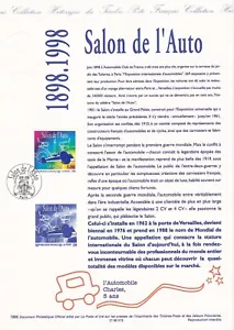 Document philatélique 1er jour 13- 1998 Salon de l'Auto - Imagen 1 de 1