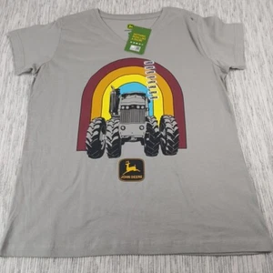 John Deere V Neck T Shirt Women's Large Short Sleeve Rainbow Farmer Tractor - Picture 1 of 7