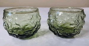 Green Crinkle Roly Poly Anchor Hocking Avocado Set of 2 Mint Vintage 4oz - Picture 1 of 7