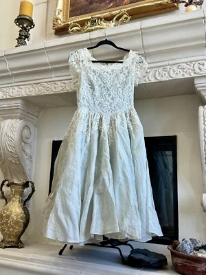 Vintage Antique Lace Dress Mint Green 1940’s Pit To Pit 15” Waist 28” - Image 1 of 4