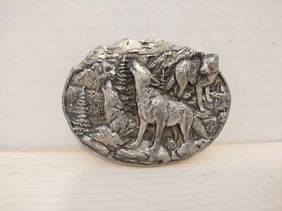 Wolf Pack Bergamota Brass Works Clan Peltre Cinturón Hebilla Lobos Aulladores 1981 Foto 1 de 4