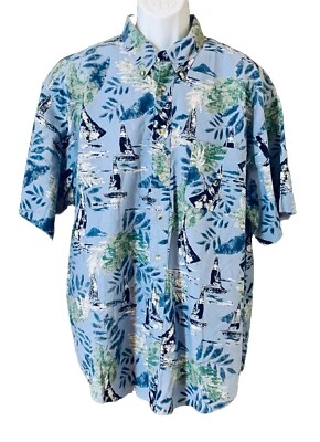 Trader Bay Men's 2XL  Linen Blend Sailboat Tropical Button Down Shirt Vacation - Image 1 of 4