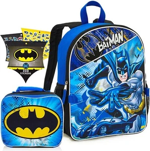 NEW Batman Backpack, Detachable Lunch Box, and Stickers 3 Pc Set for Kids 16" - Picture 1 of 5