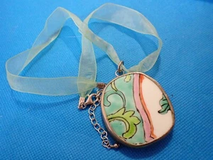 Collar colgante de porcelana de colección verde aguamarina cinta blanca SX 925 plata de ley - Imagen 1 de 9