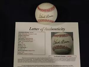 Hank Aaron (D. 2021) Signed Charles Feeney National League Baseball JSA LOA HOF - Picture 1 of 7