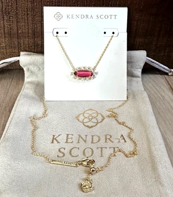 NUEVO ~ Collar Colgante Kendra Scott Eva Enmarcado Oro 14K Vidrio Rojo, Nuevo en Caja Foto 1 de 4