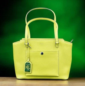 RLL Ralph Lauren Newbury Tote Citron Saffiano Leder Mod Tasche Gelb Tasche - Bild 1 von 18