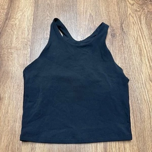 Athleta Girl Long Line Sports Bra Tank Solid Black Yoga Top Size M/8-10 Medium - Picture 1 of 6