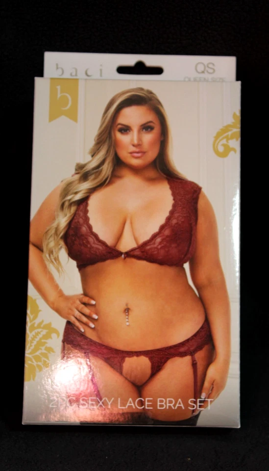 JUEGO DE SUJETADOR DE ENCAJE SEXY DE 2 PIEZAS PARA MUJER - COLOR VINO - TALLA QUEEN 14-18 EE. UU. - BACI NUEVO Foto 1 de 4