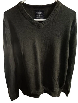 Suéter Pullover American Eagle Para Hombre Verde 100% Algodón Cuello en V Grande Foto 1 de 4