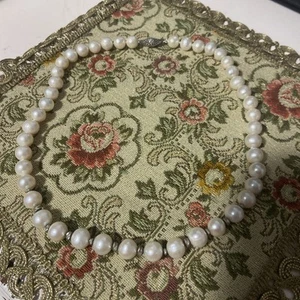 VTG WHITE 10mm Pearl Rhinestone Spacers NECKLACE w 925 STERLING SILVER CLASP-18" - Picture 1 of 9