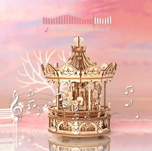 ROKR 3D Wooden Puzzles Romantic Carousel DIY Music Box Model Kits Adult Gift - Picture 1 of 7