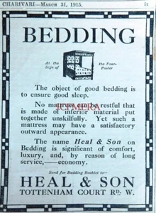 HEAL & Son Ltd 'Bedding' WW1 Advert : Original 1916 Print - Picture 1 of 1
