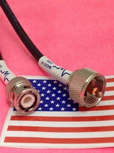 BNC male to  PL-259 UHF Male jumper pigtail Cable RG58 3' MADE IN USA - Picture 1 of 3