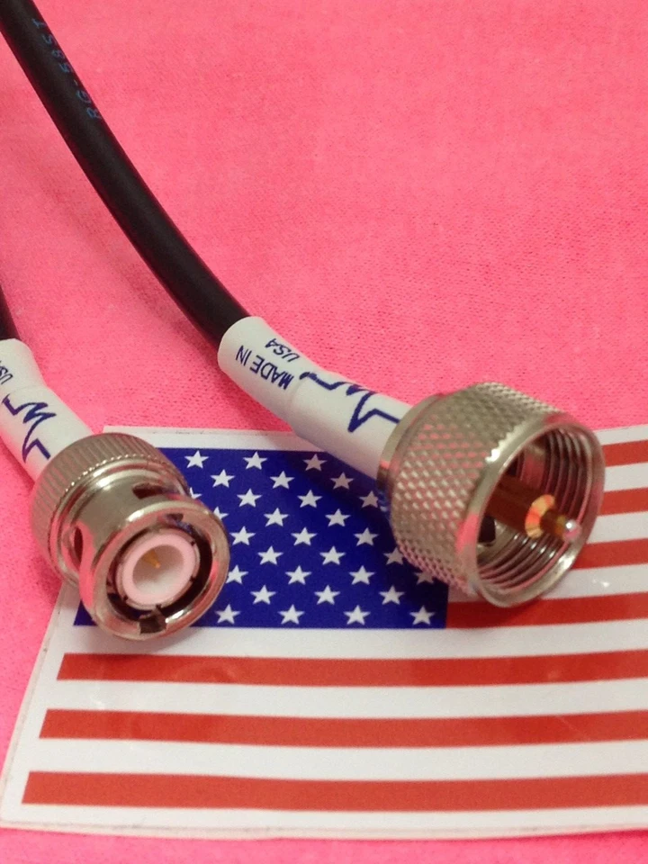 BNC male to  PL-259 UHF Male jumper pigtail Cable RG58 3' MADE IN USA - Image 1 of 3