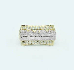 Rectangle Textured CZ Last Supper Open Sides Ring Real 10K Yellow White Gold - Picture 1 of 4