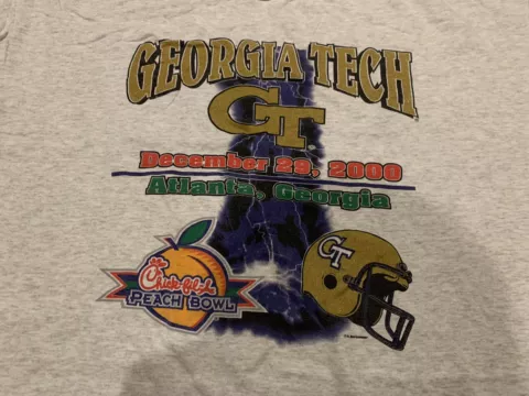 Vintage Georgia Tech 2000 Peach Bowl Mens Shirt CL Yellow Jackets NCAA ACC  rare Cover