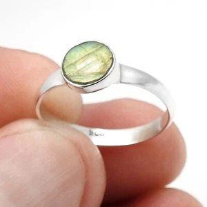 Round Labradorite Stone Solid Sterling Silver Sister Promise Band Statement Ring - Picture 1 of 9