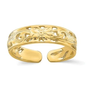14K Solid Yellow Gold Adjustable Flower Leaf Toe Ring - Picture 1 of 4