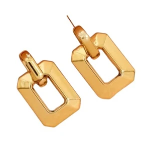 80s 90s Retro Bright Light Weight Gold Dangle Earrings Women Geometric 1️⃣ - Picture 1 of 2