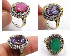 925 Sterling Silver Jewelry Multi Two Tone Ring Created Multi Gemstone M-498