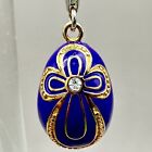 Purple Egg Gold Wash Cross Pendant Enameled Clear Crystals Sterling Silver