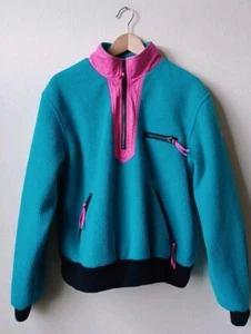 90's Vintage Marker Fleece Jacket Teal Pink Ski Retro Lined Ski Snowboard Medium - Picture 1 of 10