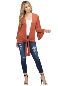 womans cardigan- OPEN SLEEVE CARDIGAN WITH FRONT TIE - RUST-LARGE 10-12 - Picture 1 of 2