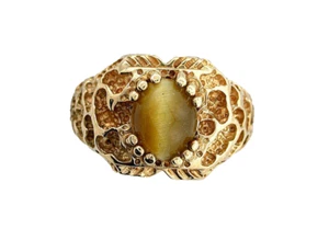 14Kt REAL Yellow Gold Solid Heavyweight Nugget Oval Tigereye Catseye Ring - Picture 1 of 3