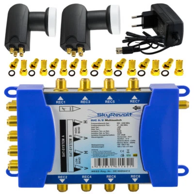 Multischalter 9/8 2x Quattro LNB 0,1 dB 2 Satelliten = 8 Teilnehmer HDTV 4K SKYR - Bild 1 von 3