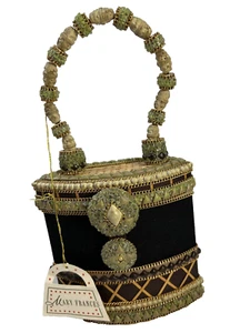 VTG Mary Frances Designer Embellished Collector Beaded Handbag Purse Black Green - Picture 1 of 19