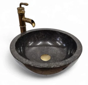 Aufsatz Waschbecken schwarzer Marmor Stein schwarz rund modern luxus design 40cm - Picture 1 of 7
