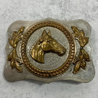 Vintage Crown Sterling Silver Handmade Western Horse Head Belt Buckle - Image 1 of 4