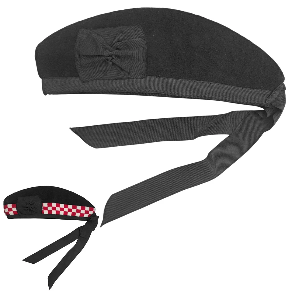 Scottish Glengarry Cap, Black & Diced, Traditional Highland Wear | Sizes 53-60cm - image 1 of 1