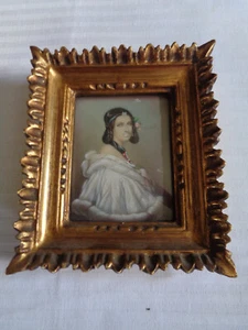 CADRE BOIS PORTRAIT MINIATURE FEMME PEINTURE SIGNE HL - Foto 1 di 5