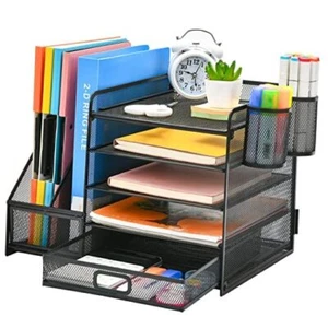 Desk Organizer with File Holder, 5-Tier Paper Letter Tray Organizer with Black - Picture 1 of 7