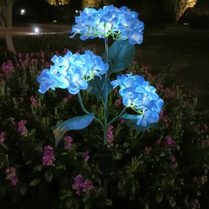 Lámpara solar exterior LED simulada de luz de tierra de hortensia de 3 cabezales para jardín en casa - Imagen 1 de 27
