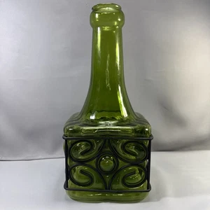 Vaso quadrato vintage anni 60 verde oliva con cassa in vetro e ferro grande pezzo da dichiarazione - Foto 1 di 11