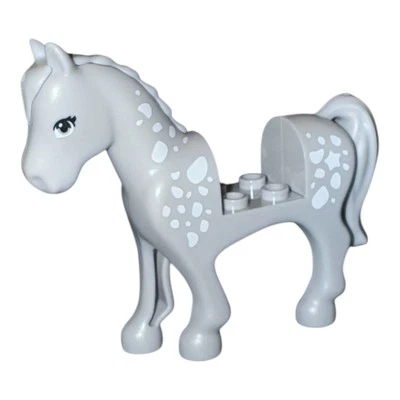 Lego Friends 93083c01pb09 Gris Azulado Claro Caballo Pestañas Negras, Manchas Blancas Foto 1 de 2