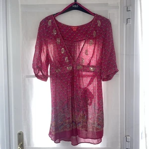 Ladies Monsoon Pink Silk Gold Sequinned Top Uk 16 - Picture 1 of 7