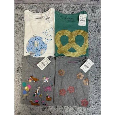 Lot of (4) J Crew Crewcuts Girls Tee Shirts XXS-XS Short/Long Sleeve NEW Sparkle - Image 1 of 4