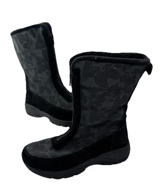 Lands End Thermolite Black Suede & Canvas Fleece Lined Boots Womens Size 6.5 - Image 1 of 4