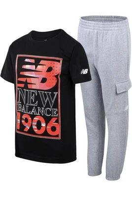 New Balance Niños Camiseta Polar Jogger Set, Negro Gris, Talla 10/12, Nuevo con Etiquetas Foto 1 de 4