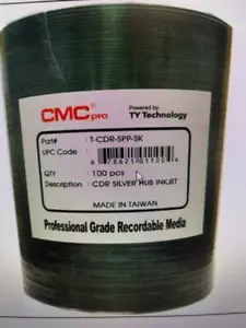 CMC PRO TAIYO YUDEN TY CD-R, SILVER INKJET HUB PRINT 52X,T-CDR-SPP-SK, 200 PCS - Picture 1 of 1