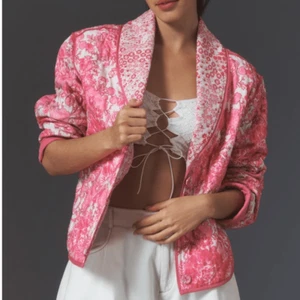 Anthropologie Conditions Apply Floral Printed Quilted Jacket in Pink - Picture 1 of 7