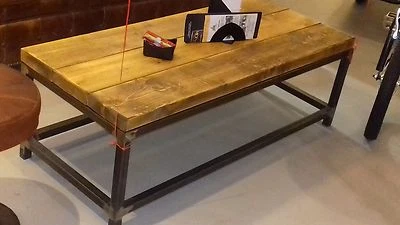 Tavolo vintage in legno massello in faggio 100x45 e ferro stile industriale - Immagine 1 di 2