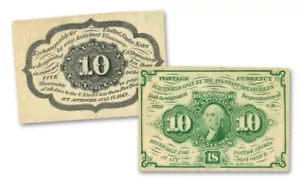 USA 1862-1863 Washington 10 Cents Fractional GREEN Note - Picture 1 of 3