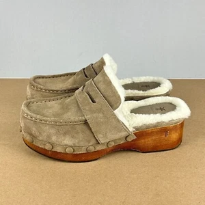 Frye Melody Shearling Wood Platform Clog Womens 8 Taupe Beige Brown Suede - Imagen 1 de 10