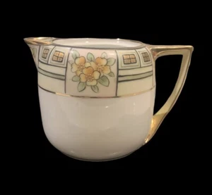 Nippon Hand Painted Creamer White w Gold Accents & Floral Design 3.25” Tall x 5” - Picture 1 of 6