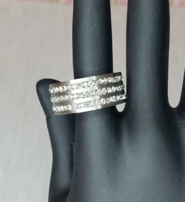 Pulseira masculina de aço inoxidável 3 fileiras de cristais tamanho 9 - Imagem 1 de 4